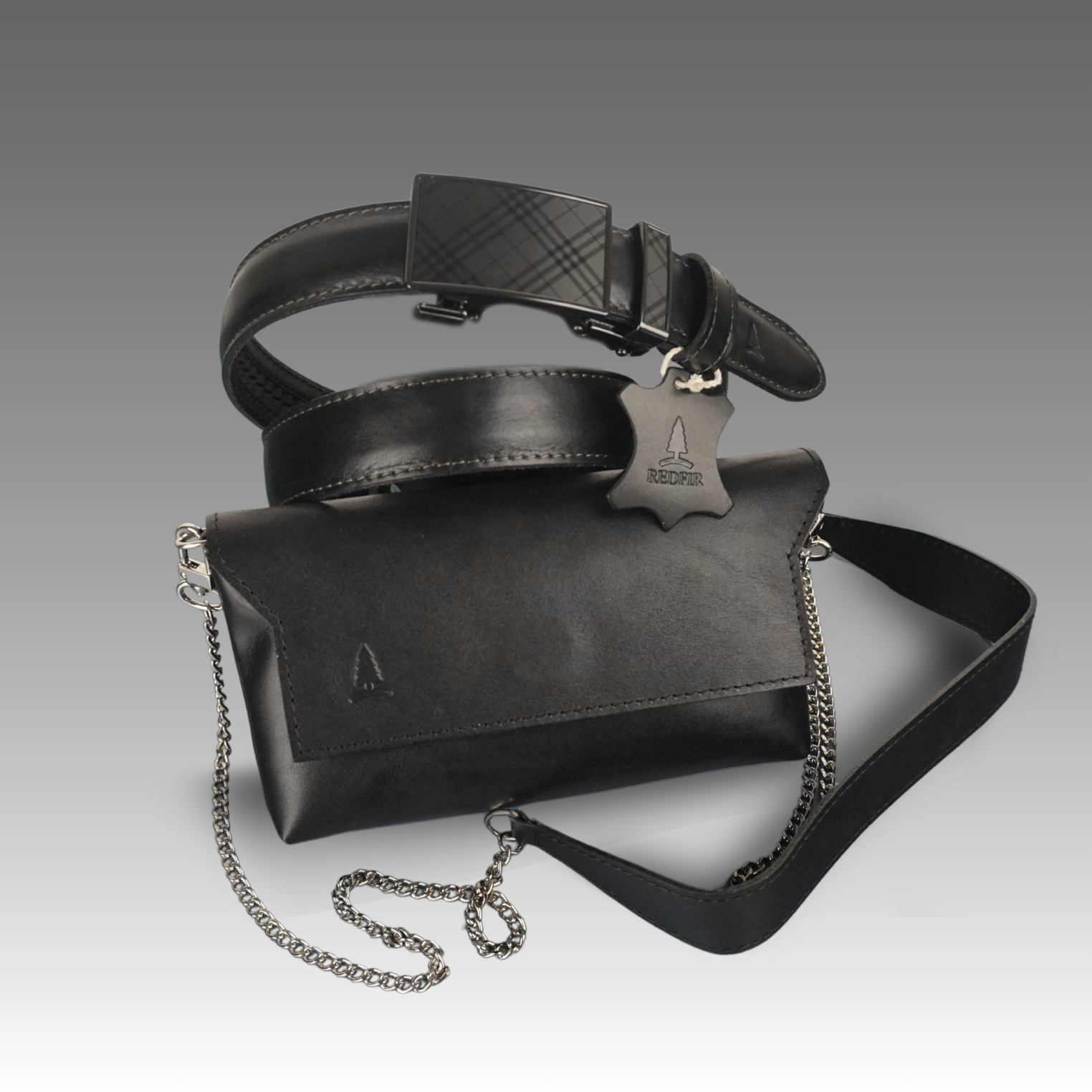 Stijlvolle zwarte set voor dames Noir - riem en handtas