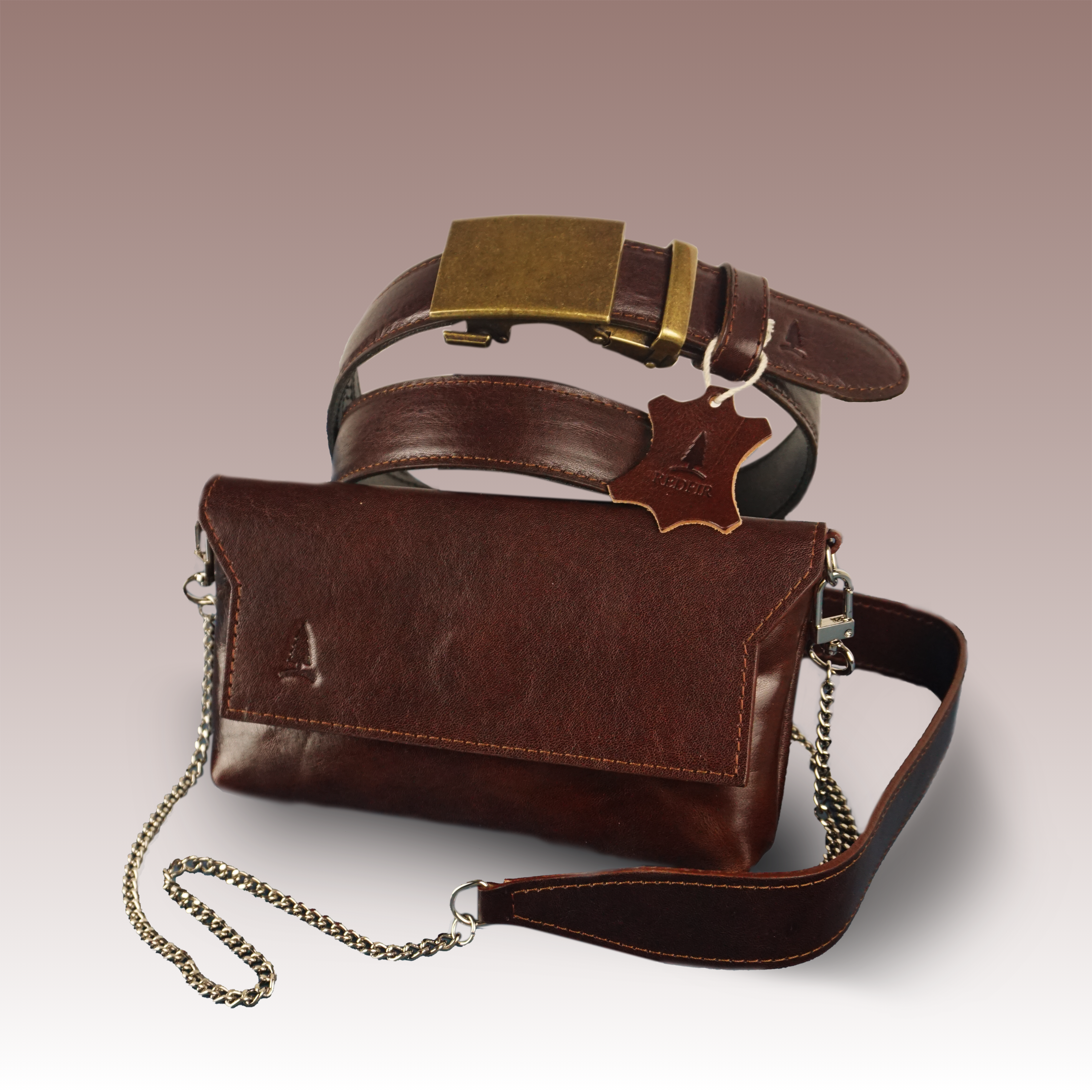 Stijlvolle bruine set voor dames Euphory - riem en handtas