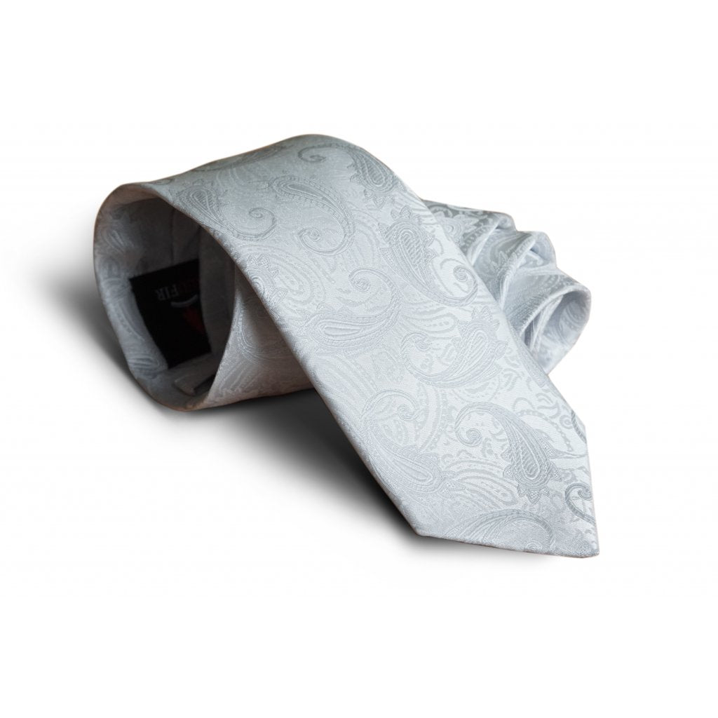 Silk white tie with luxurious paisley pattern