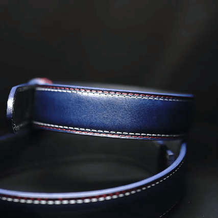 Blauer Ledergürtel für Herren Unique mit Schnalle Silver stripes